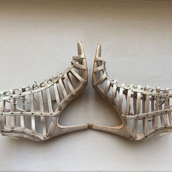Joie Rhoda Stud Distressed Metallic Gold Leather Gladiator Sandal EU 38 US 7.5 - Picture 4 of 16